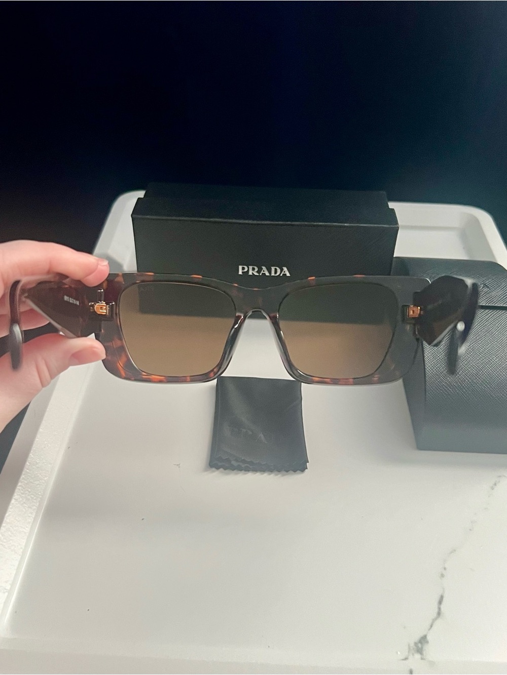 PRADA Sunglasses Symbole Large Geometric Acetate Honey Havana Tortoise EUC - Picture 3 of 6